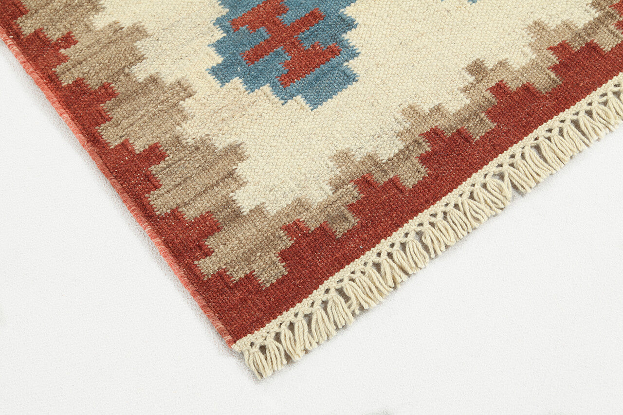 Tappeto Kilim Jaipur Neyriz 102 – Lana Intrecciata a Mano con Motivi Geometrici
