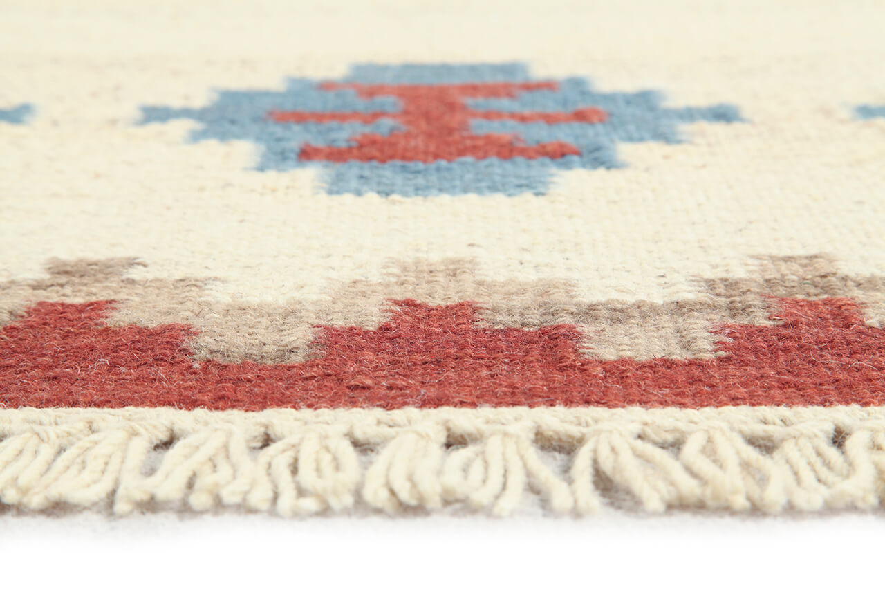 Tappeto Kilim Jaipur Neyriz 102 – Lana Intrecciata a Mano con Motivi Geometrici