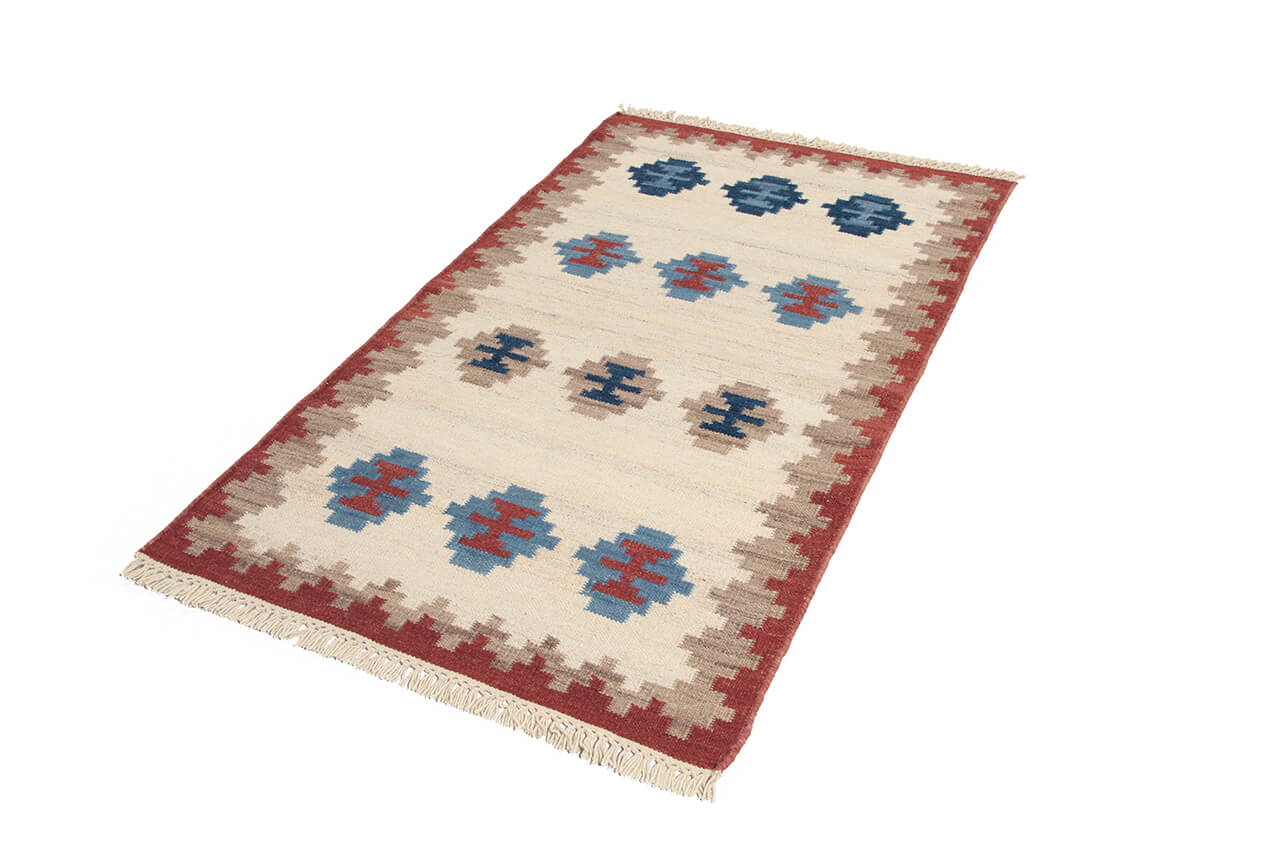 Tappeto Kilim Jaipur Neyriz 102 – Lana Intrecciata a Mano con Motivi Geometrici