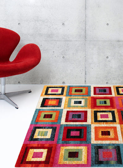 Tappeto Geometrico Multicolore Gioia A - Antiscivolo - Ideale per Soggiorno e Camera da letto - CarpetLiving