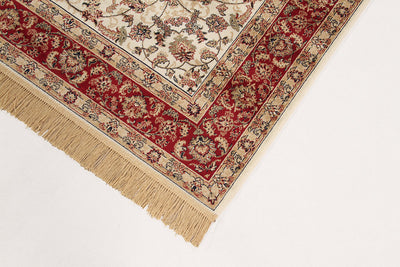 Tappeto Classico Orientale Avorio Rosso - Farshian Hereke - Ideale per Soggiorno, Sala da Pranzo, Camera da Letto - CarpetLiving