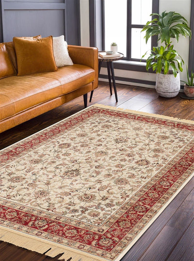 Tappeto Classico Orientale Avorio Rosso - Farshian Hereke - Ideale per Soggiorno, Sala da Pranzo, Camera da Letto - CarpetLiving