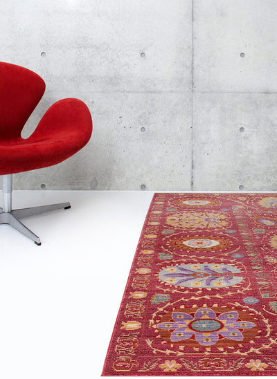 Tappeto stile Vintage - Bright Rosso Fucsia - Antiscivolo | Ideale per Soggiorno, Sala da Pranzo, Camera da Letto - CarpetLiving