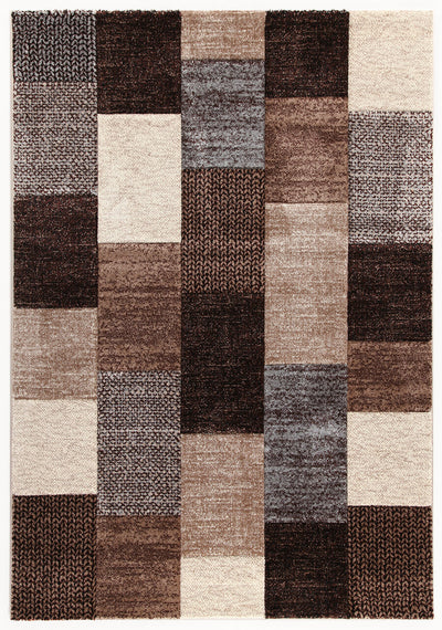 Tappeto Moderno Ray Geometrico a Blocchi - Marrone - Antiscivolo | Ideale per Soggiorno, Camera da Letto, Sala da Pranzo - CarpetLiving