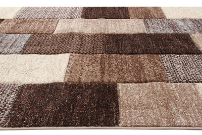 Tappeto Moderno Ray Geometrico a Blocchi - Marrone - Antiscivolo | Ideale per Soggiorno, Camera da Letto, Sala da Pranzo - CarpetLiving