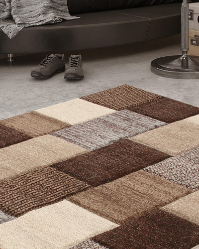 Tappeto Moderno Ray Geometrico a Blocchi - Marrone - Antiscivolo | Ideale per Soggiorno, Camera da Letto, Sala da Pranzo - CarpetLiving