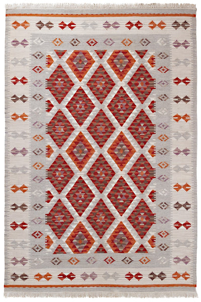 Tappeto Kilim Zagros in lana Rosso Grigio - Realizzato a mano - CarpetLiving