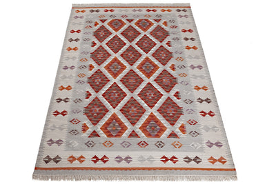 Tappeto Kilim Zagros in lana Rosso Grigio - Realizzato a mano - CarpetLiving