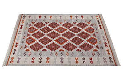 Tappeto Kilim Zagros in lana Rosso Grigio - Realizzato a mano - CarpetLiving
