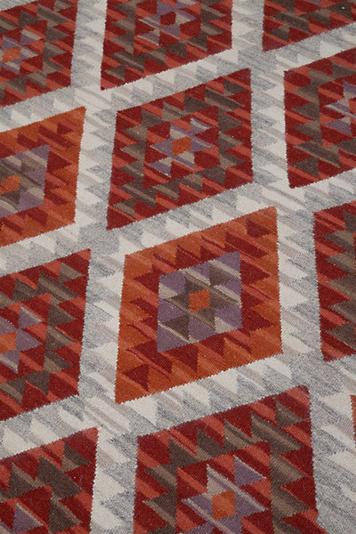 Tappeto Kilim Zagros in lana Rosso Grigio - Realizzato a mano - CarpetLiving