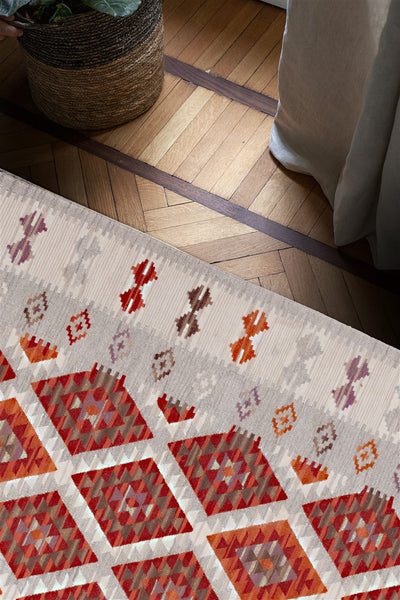 Tappeto Kilim Zagros in lana Rosso Grigio - Realizzato a mano - CarpetLiving