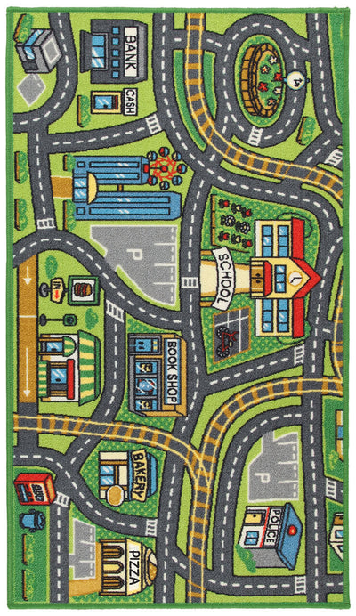 Tappeto da Gioco per Bambini - Multicolore - Disegno Strade, Casette, Automobili - Tappeto Sicuro e Certificato - CarpetLiving