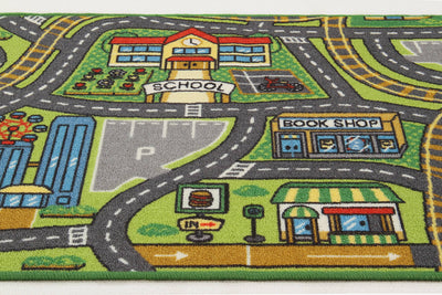 Tappeto da Gioco per Bambini - Multicolore - Disegno Strade, Casette, Automobili - Tappeto Sicuro e Certificato - CarpetLiving