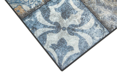 Tappeto Cucina Lavabile in Vinile Vista Azulej 01 – Effetto Vintage Azzurro – Made in Italy - CarpetLiving