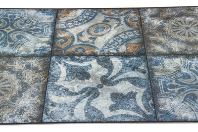 Tappeto Cucina Lavabile in Vinile Vista Azulej 01 – Effetto Vintage Azzurro – Made in Italy - CarpetLiving
