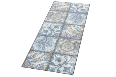 Tappeto Cucina Lavabile in Vinile Vista Azulej 01 – Effetto Vintage Azzurro – Made in Italy - CarpetLiving