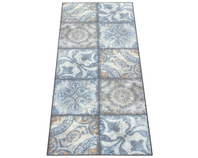 Tappeto Cucina Lavabile in Vinile Vista Azulej 01 – Effetto Vintage Azzurro – Made in Italy - CarpetLiving
