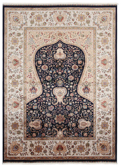 Tappeto Stile Orientale Qoum Shah - Effetto Seta - Disegno Classico - Blu Navy - CarpetLiving