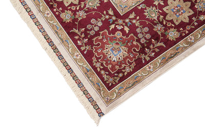 Tappeto Stile Orientale Qoum Shah - Effetto Seta - Disegno Classico - Rosso Crema - CarpetLiving