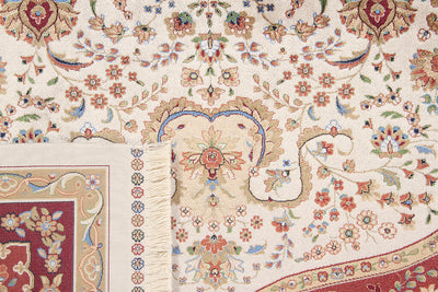 Tappeto Stile Orientale Qoum Shah - Effetto Seta - Disegno Classico - Rosso Crema - CarpetLiving