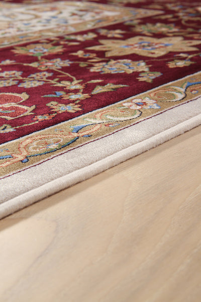 Tappeto Stile Orientale Qoum Shah - Effetto Seta - Disegno Classico - Rosso Crema - CarpetLiving