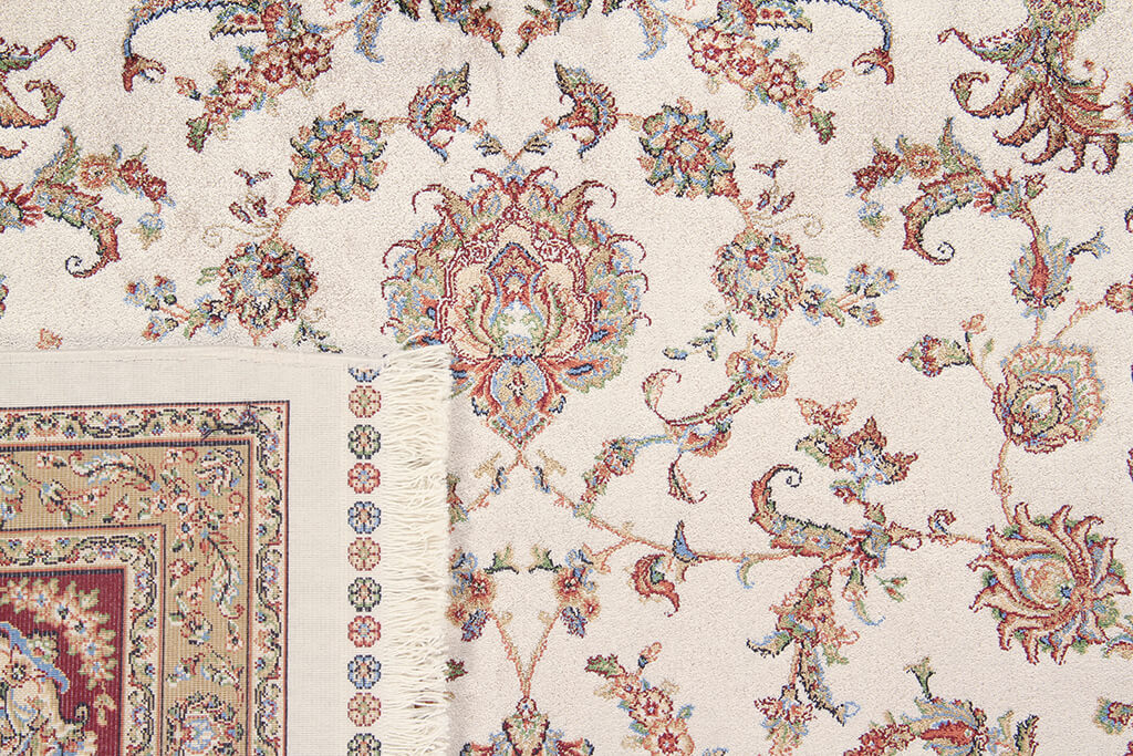 Tappeto Stile Orientale Qoum Shah - Effetto Seta - Disegno Classico - Crema