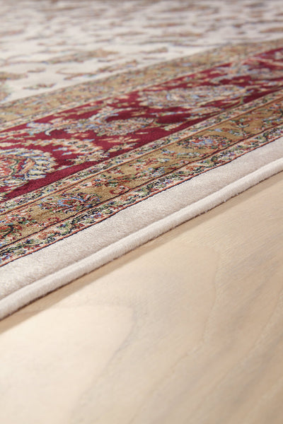 Tappeto Stile Orientale Qoum Shah - Effetto Seta - Disegno Classico - Crema - CarpetLiving
