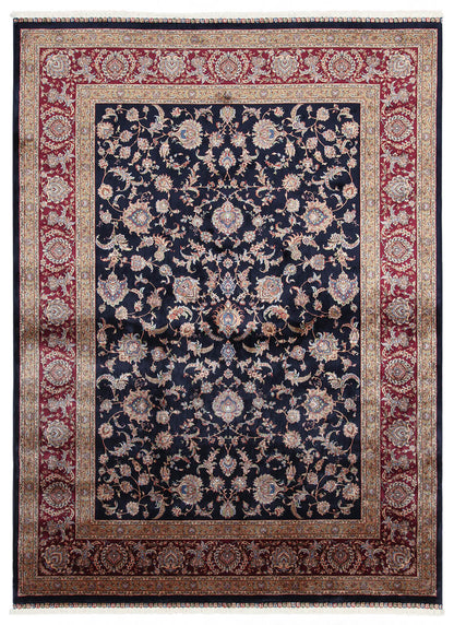 Tappeto Stile Orientale Qoum Shah - Effetto Seta - Disegno Classico - Blu Navy