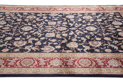 Tappeto Stile Orientale Qoum Shah - Effetto Seta - Disegno Classico - Blu Navy
