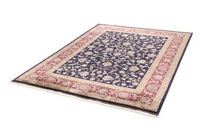 Tappeto Stile Orientale Qoum Shah - Effetto Seta - Disegno Classico - Blu Navy
