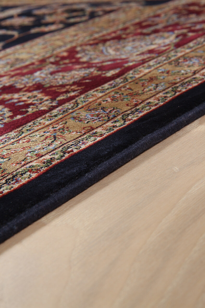 Tappeto Stile Orientale Qoum Shah - Effetto Seta - Disegno Classico - Blu Navy