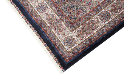 Tappeto Stile Orientale Qoum Shah 3 - Effetto Seta - Disegno Classico - Blu Navy