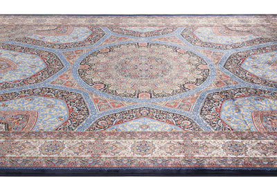 Tappeto Stile Orientale Qoum Shah 3 - Effetto Seta - Disegno Classico - Blu Navy - CarpetLiving