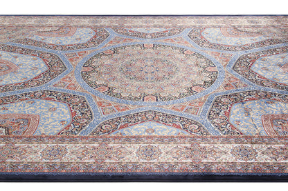 Tappeto Stile Orientale Qoum Shah 3 - Effetto Seta - Disegno Classico - Blu Navy