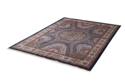 Tappeto Stile Orientale Qoum Shah 3 - Effetto Seta - Disegno Classico - Blu Navy