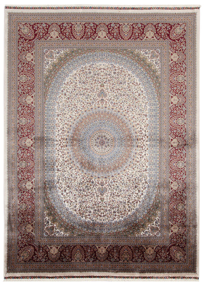 Tappeto Stile Orientale Qoum Shah 5 - Effetto Seta - Disegno Classico - Crema - CarpetLiving