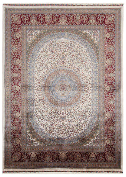 Tappeto Stile Orientale Qoum Shah 5 - Effetto Seta - Disegno Classico - Crema