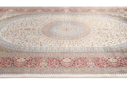 Tappeto Stile Orientale Qoum Shah 5 - Effetto Seta - Disegno Classico - Crema