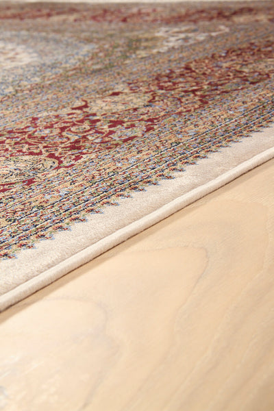 Tappeto Stile Orientale Qoum Shah 5 - Effetto Seta - Disegno Classico - Crema - CarpetLiving