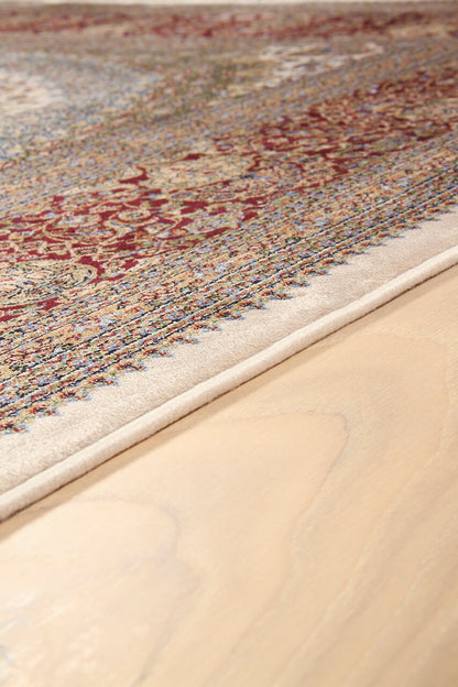 Tappeto Stile Orientale Qoum Shah 5 - Effetto Seta - Disegno Classico - Crema