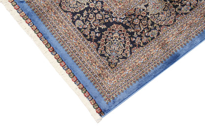 Tappeto Stile Orientale Qoum Shah - Effetto Seta - Disegno Classico - Blu