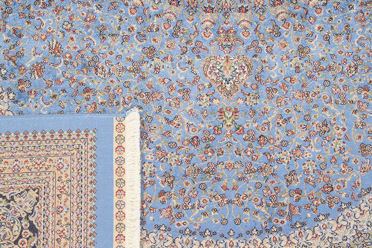 Tappeto Stile Orientale Qoum Shah - Effetto Seta - Disegno Classico - Blu
