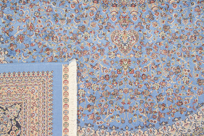 Tappeto Stile Orientale Qoum Shah - Effetto Seta - Disegno Classico - Blu