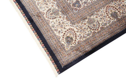 Tappeto Stile Orientale Qoum Shah - Effetto Seta - Disegno Classico - Blu Navy