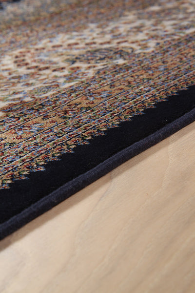 Tappeto Stile Orientale Qoum Shah - Effetto Seta - Disegno Classico - Blu Navy - CarpetLiving