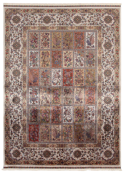 Tappeto Stile Orientale Qoum Shah - Effetto Seta - Disegno Classico - Rosso Crema - CarpetLiving