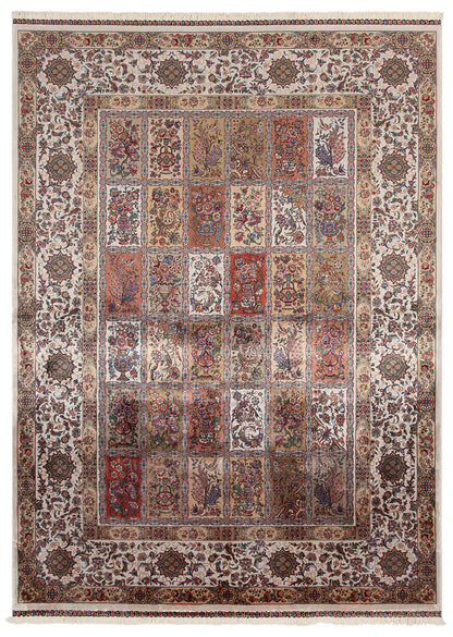 Tappeto Stile Orientale Qoum Shah - Effetto Seta - Disegno Classico - Rosso Crema