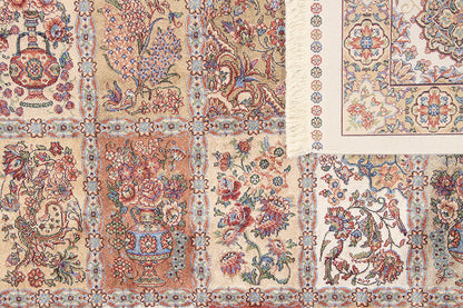 Tappeto Stile Orientale Qoum Shah - Effetto Seta - Disegno Classico - Rosso Crema