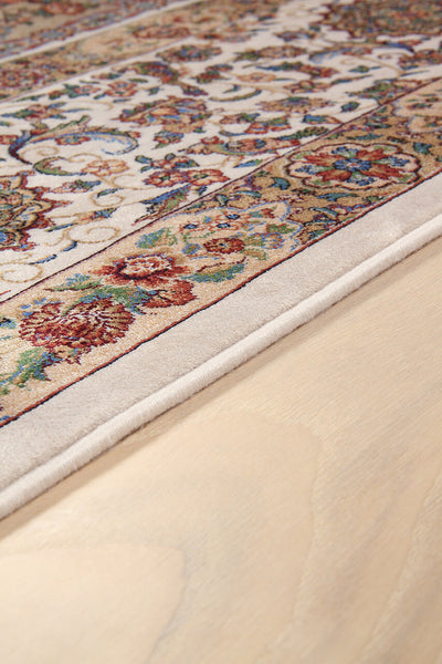 Tappeto Stile Orientale Qoum Shah - Effetto Seta - Disegno Classico - Rosso Crema - CarpetLiving
