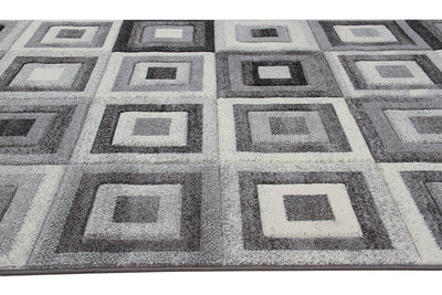 Tappeto Geometrico Bianco/Nero Gioia- Antiscivolo - Ideale per Soggiorno e Camera da letto - CarpetLiving